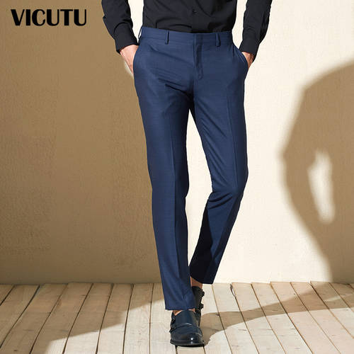 VICUTU/ VICUTU 백화점 동일상품 신사용 남성용 서쪽 설정 바지 플리스 소재 블루 패션 트렌드 슬림핏 비즈니스 양복들 바지