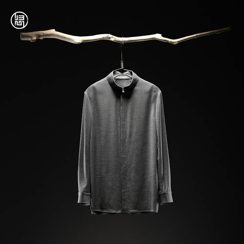 GUIXIN 오리지널 디자이너 남성의류 중국풍 신사용 남성용 롱 소매 셔츠 루즈핏 스탠드 칼라 플리스 소재 셔츠 남성용 상의
