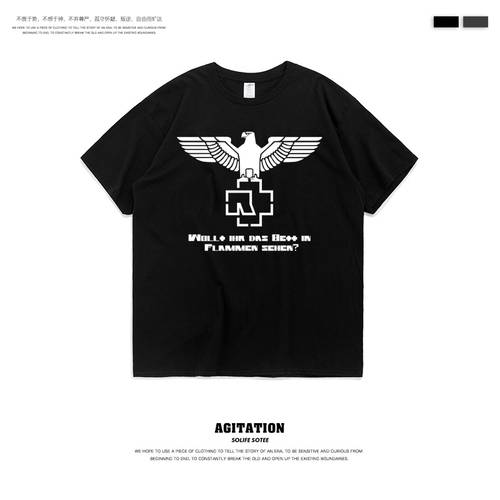 독일 전차 Rammstein 여름옷 루즈핏 대형 빅 사이즈 순면 라운드 넥 반팔 락 밴드 티셔츠 T셔츠 남성 여름 옷