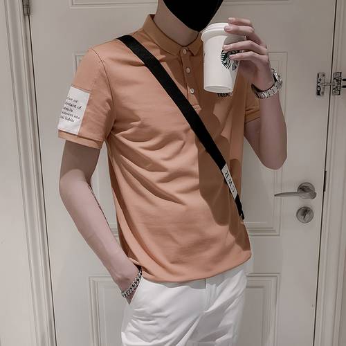 여름 시즌 맨 t 셔츠 polo 짧은 셔츠 소매 슬림핏 칼라 넥 반소매 자수 유행 홍콩 스타일