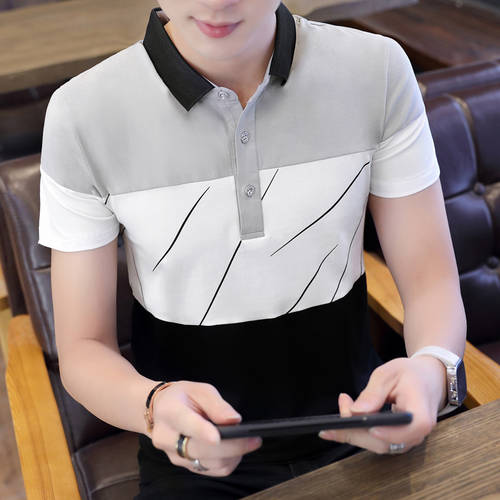 신사용 남성용 반팔 t Xia Xia 지칭 일년 내내 칼라 무늬 polo 셔츠 셔츠 칼라 남성의류 반소매 티셔츠 상의 패션 트렌드