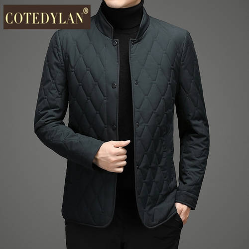 COTEDYLAN 라이트럭셔리 남성의류 단색 코튼 의류 외투 아우터 남성용 심플 싱글 브레스트 패션 트렌드 스탠드 칼라 슬림핏 면옷 패션 트렌드