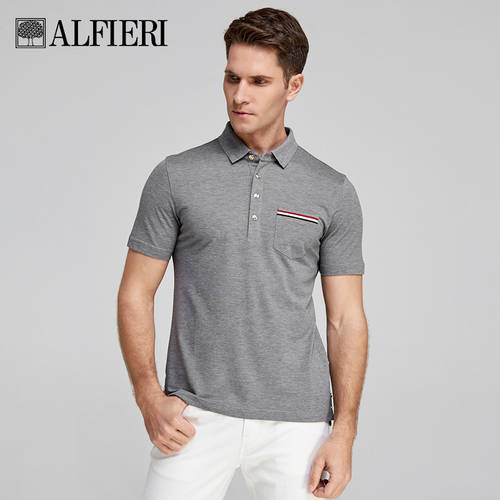 Alfieri Avali 여름옷 누에실 멀버리 실크 면 티셔츠 T셔츠 남성 반팔 비즈니스 칼라 넥 단색 polo 얇은 셔츠 단락에 천