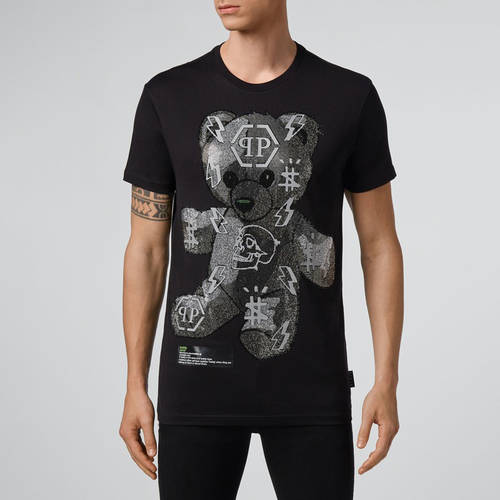 Philipp PleinT 셔츠 남여공용 착장 상품 테디 베어 시리즈 디자인 라운드 넥 티셔츠 T셔츠 필립 계획
