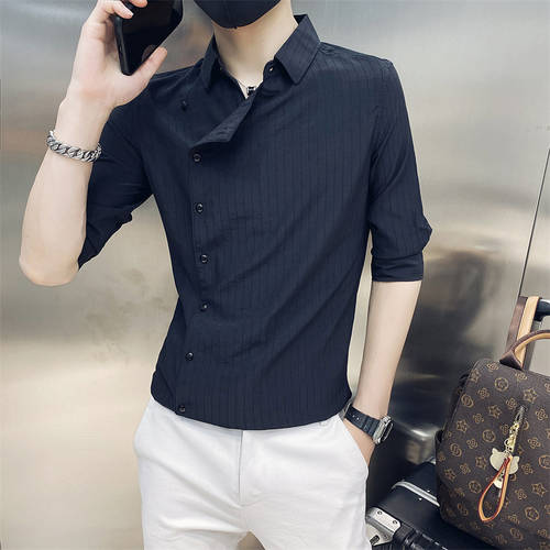 7부 소매 셔츠 남성 한국 스타일 유행 트렌드 멋진 스타일리쉬한 개성있는 셔츠 요즘핫템 셀럽 슬림핏 하프 슬리브 셔츠 헤어디자이너 반팔 남성용