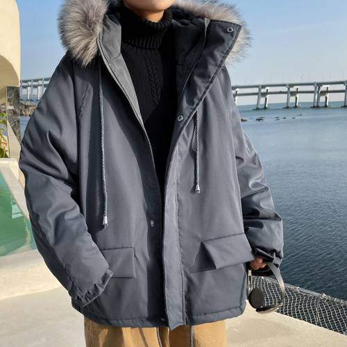 겨울철 남자의 새로운 면 천 후드 대형 빅 사이즈 기모 보온 일본풍 유행 면옷 남성용 겨울옷 외투 아우터 패딩 재킷