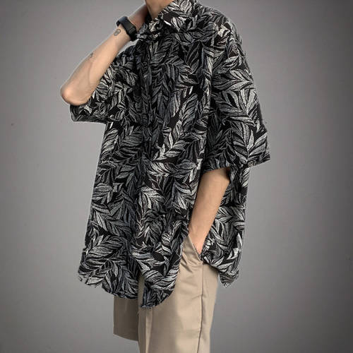 pureピュア 멋진 하와이 짧은 소매 셔츠 남성 여름 홍콩 스타일 루즈핏 빈티지 반소매 셔츠 일본풍 트렌디 유행 브랜드