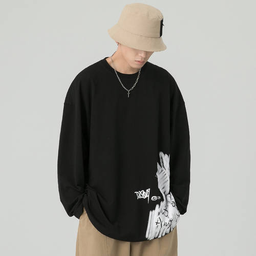티셔츠 T셔츠 길이 소매 남자  가을 NEW 판 유행 브랜드 일본풍 캐주얼 와이드 송다 코드 차이나풍 T 셔츠베이스 셔츠 상의