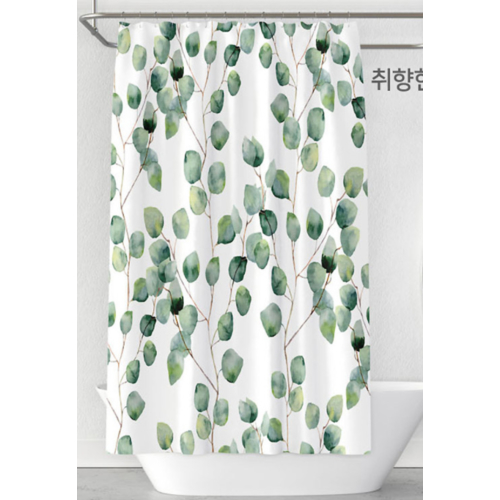 그린 보태니컬 패턴 패브릭 샤워커튼 나뭇잎 욕실 커튼 샤워실
